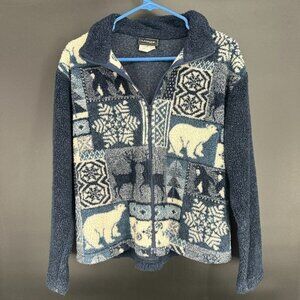 Vintage Outbrook Fleece Jacket M 90s Christmas USA Made Blue Womens